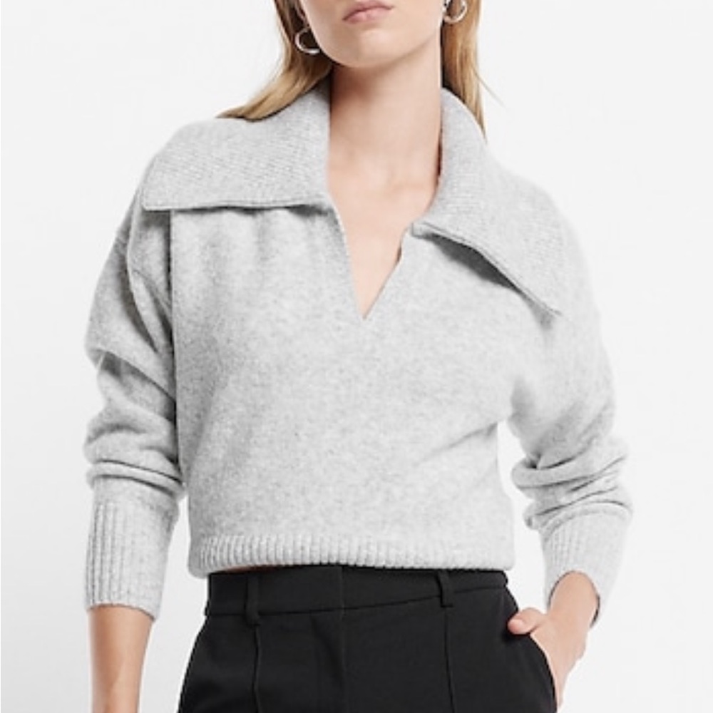 Express - Collared V-Neck Long Sleeve Sweater